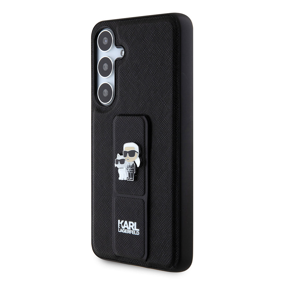 Pouzdro MagSafe pro Samsung Galaxy S24+ S926, Karl Lagerfeld, Saffiano Gripstand Karl & Choupette, Černá