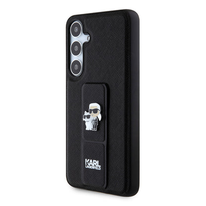 Pouzdro MagSafe pro Samsung Galaxy S24+ S926, Karl Lagerfeld, Saffiano Gripstand Karl & Choupette, Černá