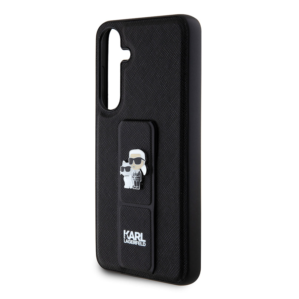 Pouzdro MagSafe pro Samsung Galaxy S24+ S926, Karl Lagerfeld, Saffiano Gripstand Karl & Choupette, Černá