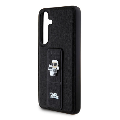 Pouzdro MagSafe pro Samsung Galaxy S24+ S926, Karl Lagerfeld, Saffiano Gripstand Karl & Choupette, Černá