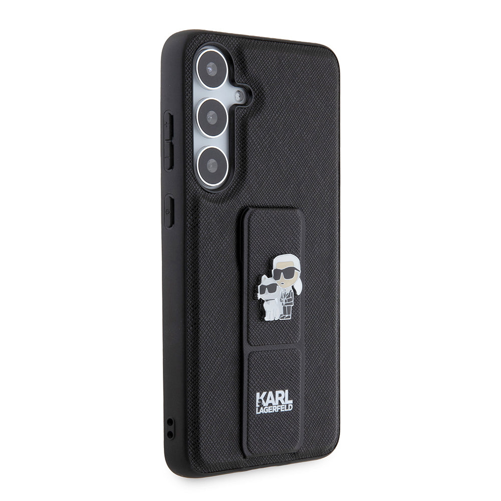 Pouzdro MagSafe pro Samsung Galaxy S24+ S926, Karl Lagerfeld, Saffiano Gripstand Karl & Choupette, Černá