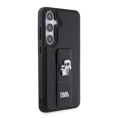 Pouzdro MagSafe pro Samsung Galaxy S24+ S926, Karl Lagerfeld, Saffiano Gripstand Karl & Choupette, Černá