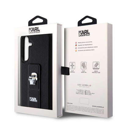Pouzdro MagSafe pro Samsung Galaxy S24+ S926, Karl Lagerfeld, Saffiano Gripstand Karl & Choupette, Černá
