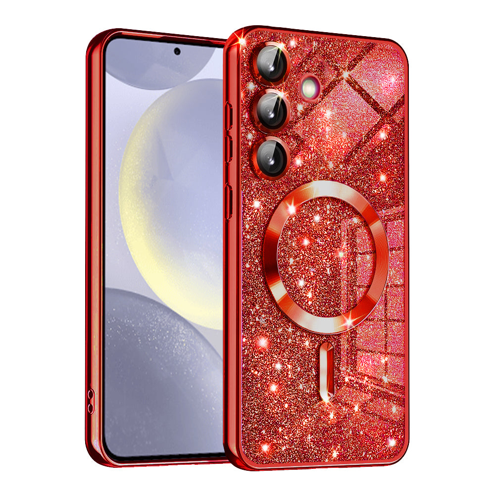 MagSafe Case for Samsung Galaxy S24 S921, Techsuit, Luxury Glitter, Red