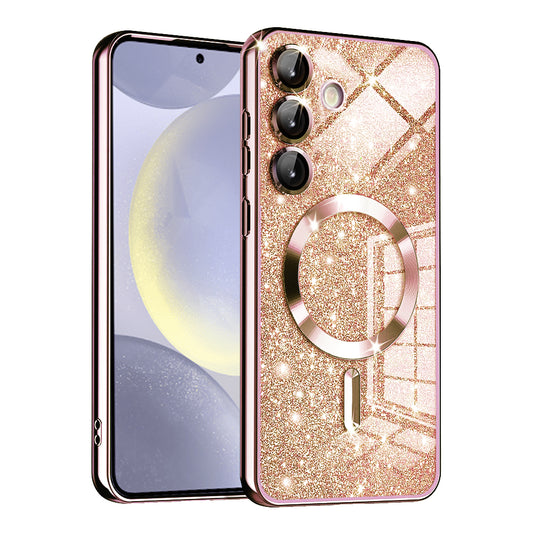 MagSafe pouzdro pro Samsung Galaxy S24 S921, Techsuit, Luxury Glitter, Růžově zlatá