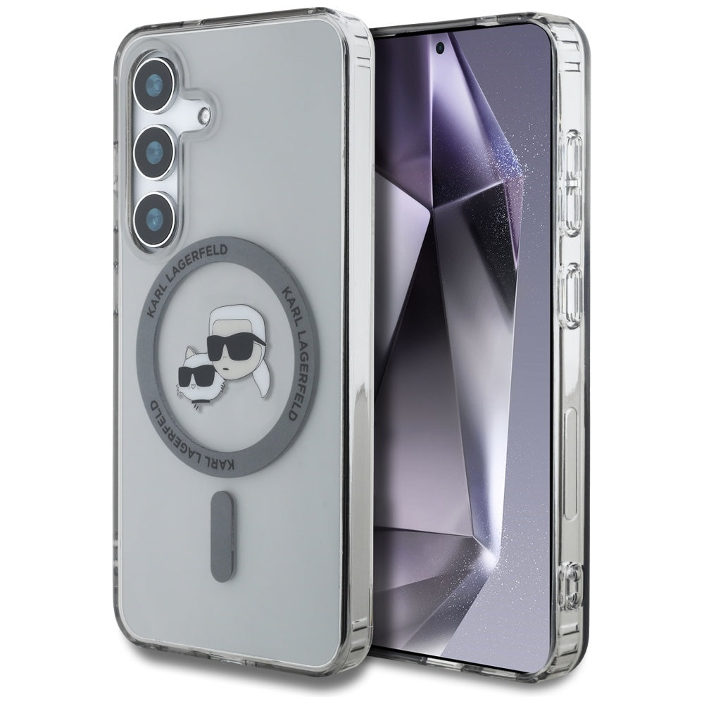 Pouzdro MagSafe pro Samsung Galaxy S25+ S936, Karl Lagerfeld, IML Metal Karl & Choupette's Heads, Černá