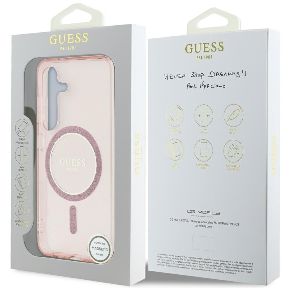MagSafe Case for Samsung Galaxy S25 S931, Guess, IML Glitter Circle, Pink