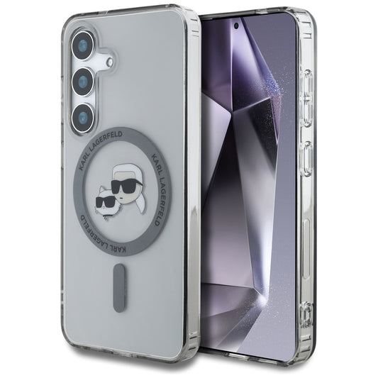 Pouzdro MagSafe pro Samsung Galaxy S25 S931, Karl Lagerfeld, IML Metal Karl & Choupette's Heads, Černá