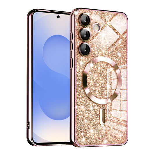 MagSafe pouzdro pro Samsung Galaxy S25 S931, Techsuit, Luxury Glitter, Růžově zlaté
