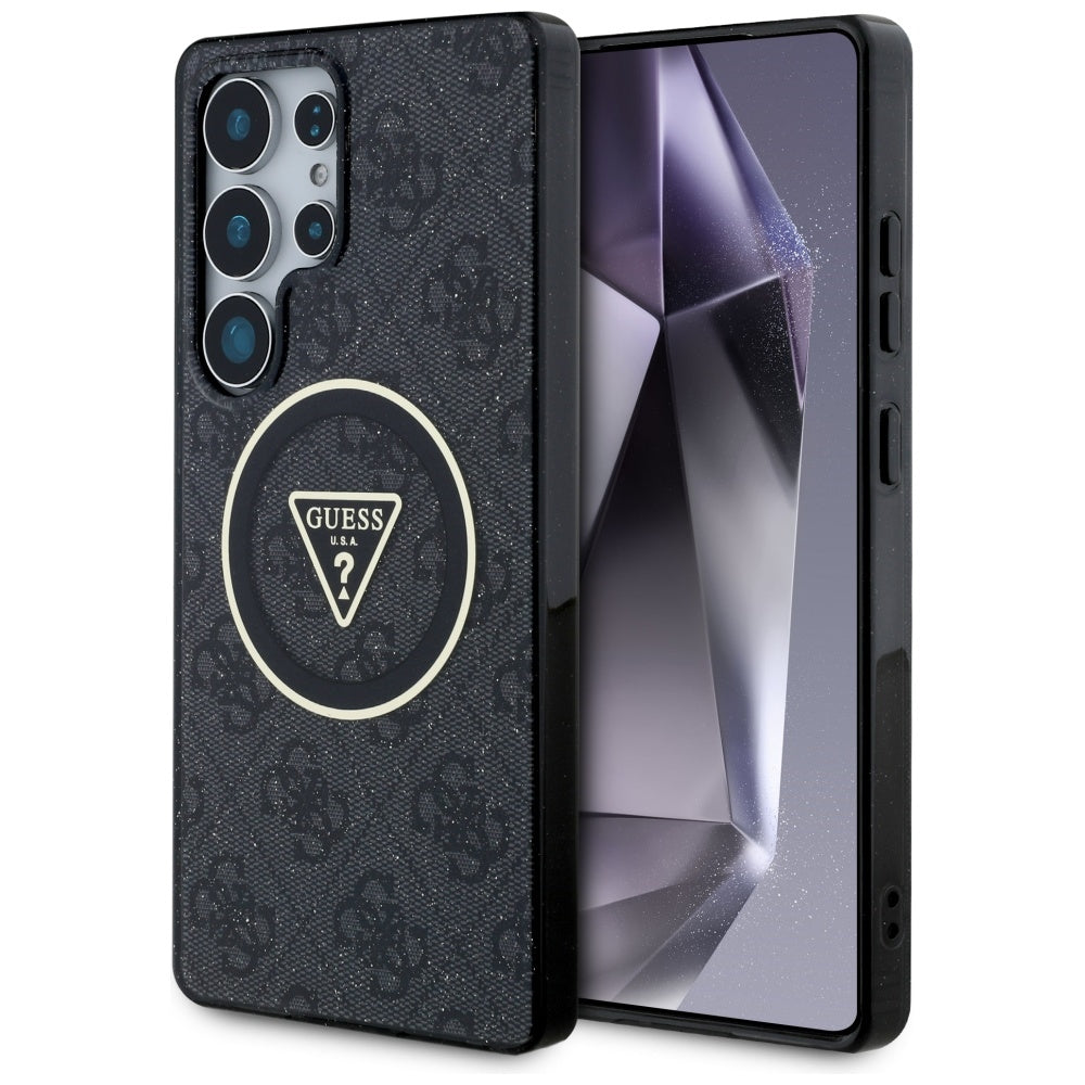 MagSafe Case for Samsung Galaxy S25 Ultra S938, Guess, IML Glitter 4G Circle Triangle, Black
