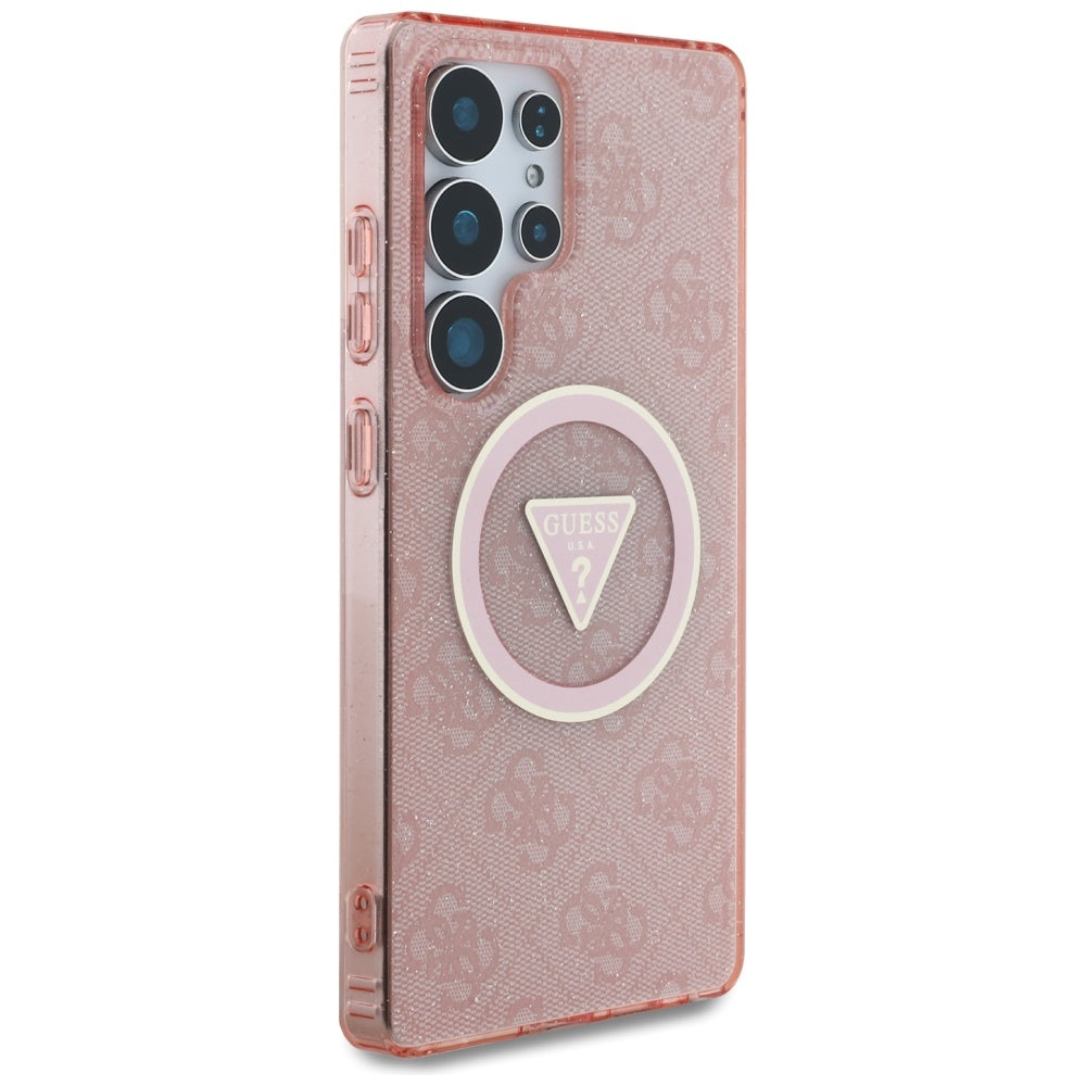 Pouzdro MagSafe pro Samsung Galaxy S25 Ultra S938, Guess, IML Glitter 4G Circle Triangle, Růžové