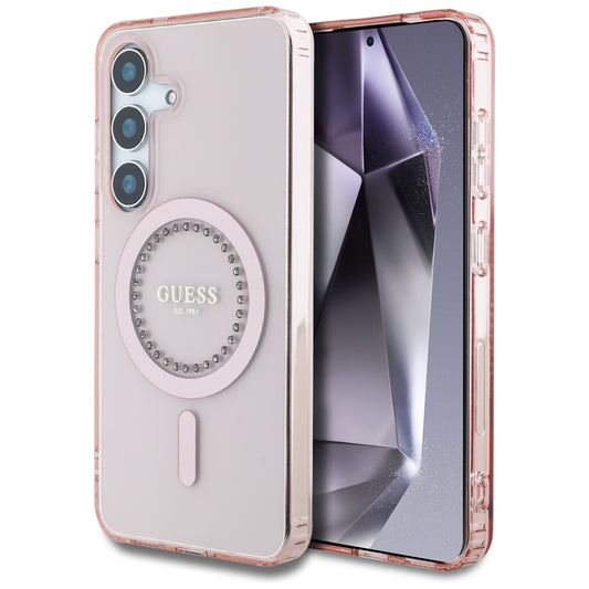 Pouzdro MagSafe pro Samsung Galaxy S25 S931, Guess, IML Rhinestone, Růžové