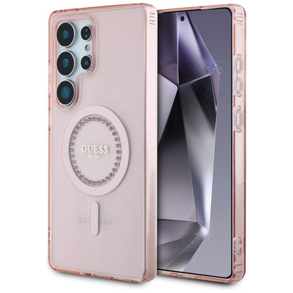 Pouzdro MagSafe pro Samsung Galaxy S25 Ultra S938, Guess, IML Rhinestone, Růžové