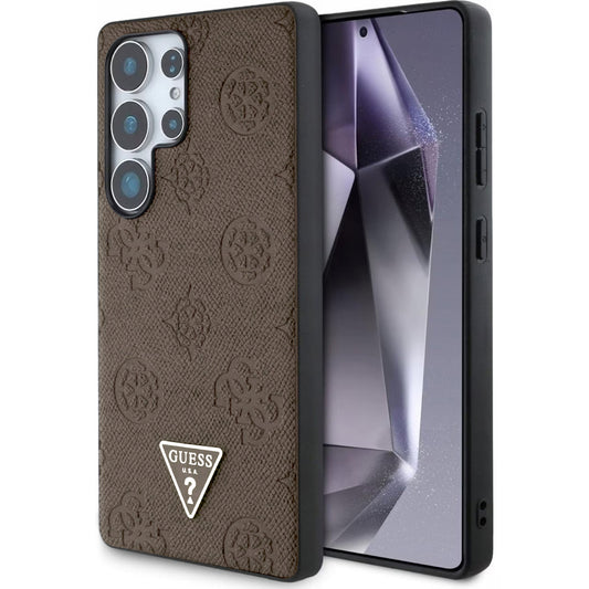 Pouzdro MagSafe pro Samsung Galaxy S25 Ultra S938, Guess, Peony Grained Hot Stamp Triangle, Hnědá