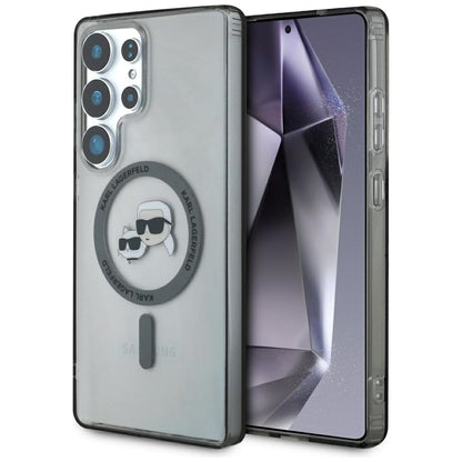 Pouzdro MagSafe pro Samsung Galaxy S25 Ultra S938, Karl Lagerfeld, IML Metal Karl & Choupette's Heads, Černá