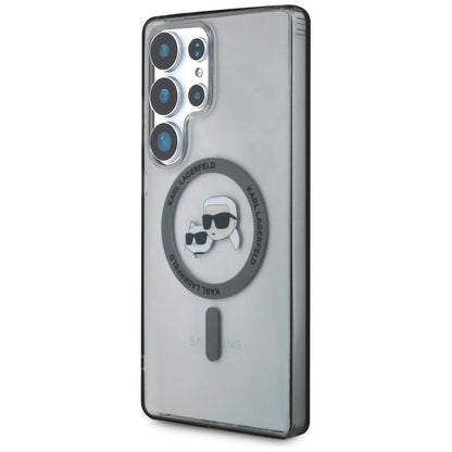 Pouzdro MagSafe pro Samsung Galaxy S25 Ultra S938, Karl Lagerfeld, IML Metal Karl & Choupette's Heads, Černá