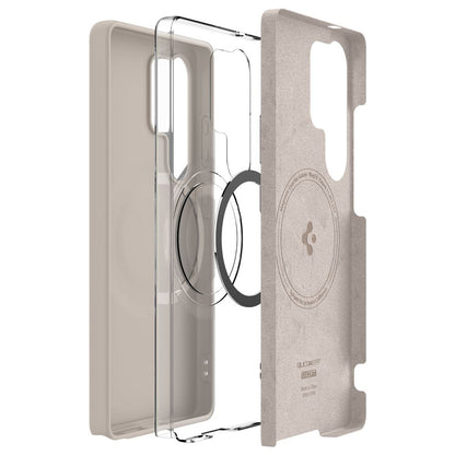Pouzdro MagSafe pro Samsung Galaxy S25 Ultra S938, Spigen, Silicone Fit, Bežové