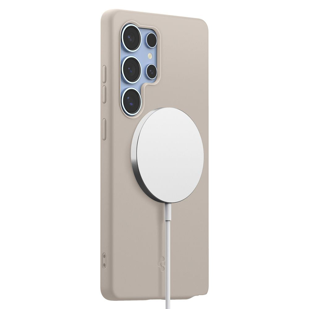 Pouzdro MagSafe pro Samsung Galaxy S25 Ultra S938, Spigen, Silicone Fit, Bežové