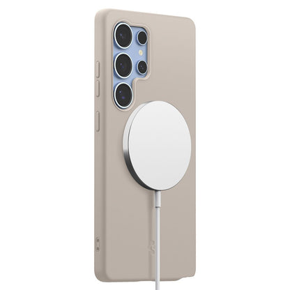 Pouzdro MagSafe pro Samsung Galaxy S25 Ultra S938, Spigen, Silicone Fit, Bežové