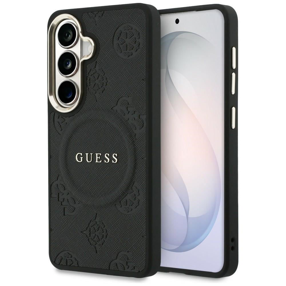 Pouzdro MagSafe pro Samsung Galaxy S26 Plus S947, GUESS, Saffiano Peony Embossed Ring, černá