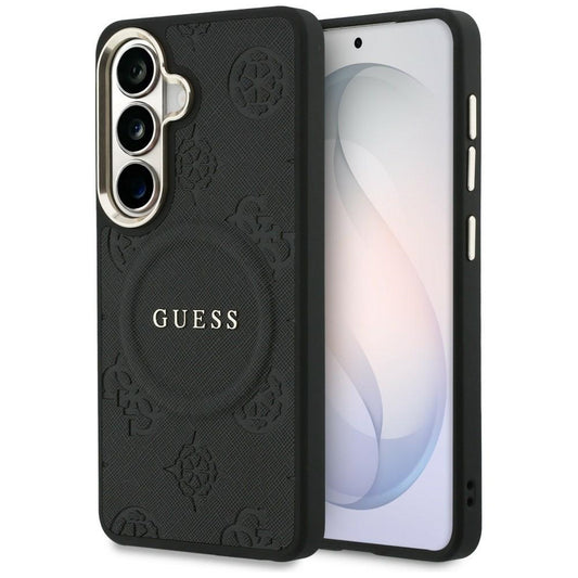 Pouzdro MagSafe pro Samsung Galaxy S26 Plus S947, GUESS, Saffiano Peony Embossed Ring, černá