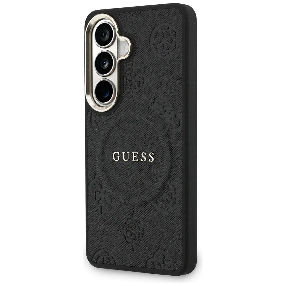 Pouzdro MagSafe pro Samsung Galaxy S26 Plus S947, GUESS, Saffiano Peony Embossed Ring, černá