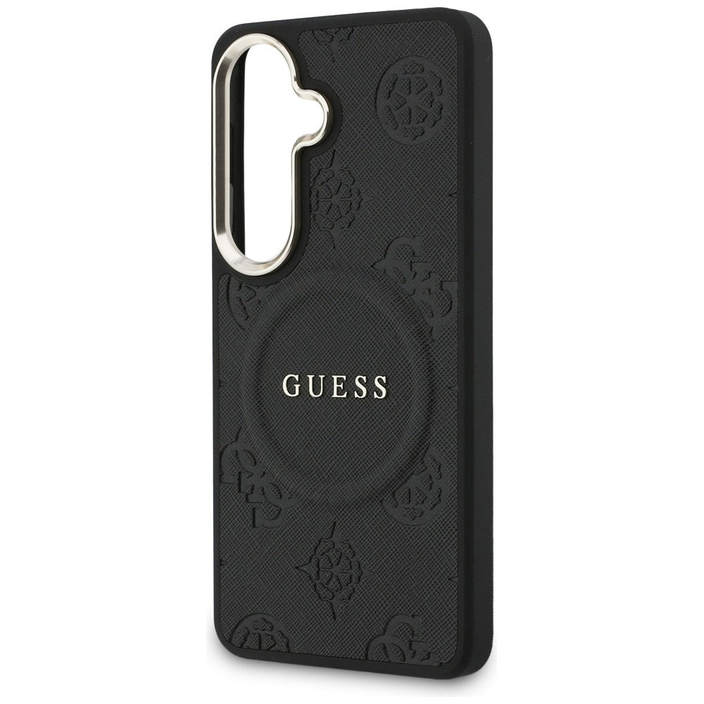 Pouzdro MagSafe pro Samsung Galaxy S26 Plus S947, GUESS, Saffiano Peony Embossed Ring, černá