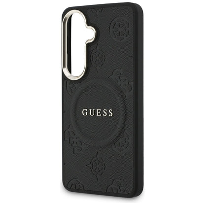 Pouzdro MagSafe pro Samsung Galaxy S26 Plus S947, GUESS, Saffiano Peony Embossed Ring, černá
