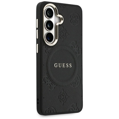 Pouzdro MagSafe pro Samsung Galaxy S26 Plus S947, GUESS, Saffiano Peony Embossed Ring, černá