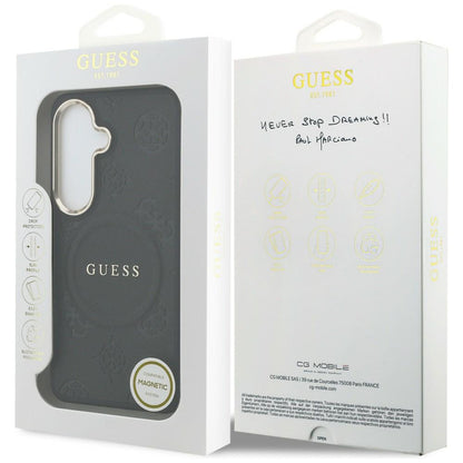 Pouzdro MagSafe pro Samsung Galaxy S26 Plus S947, GUESS, Saffiano Peony Embossed Ring, černá