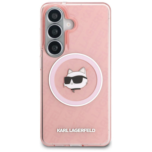 Pouzdro MagSafe pro Samsung Galaxy S26 Plus S947, Karl Lagerfeld, IML Choupette Head on KL Repeated Logo, Růžové