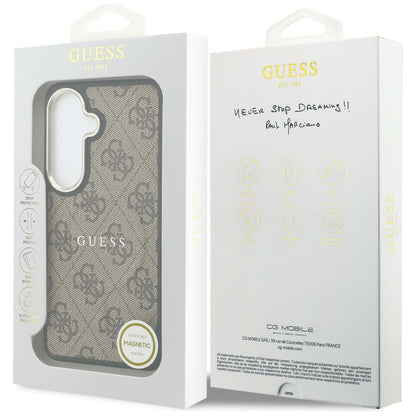 Pouzdro MagSafe pro Samsung Galaxy S26 S942, Guess, 4G Embossed Ring, hnědé