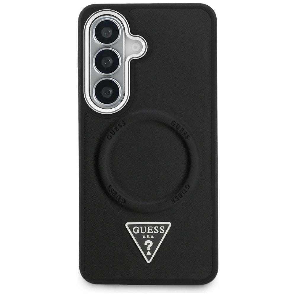 Pouzdro MagSafe pro Samsung Galaxy S26 S942, Guess, Embossed Ring Triangle Logo, Černá