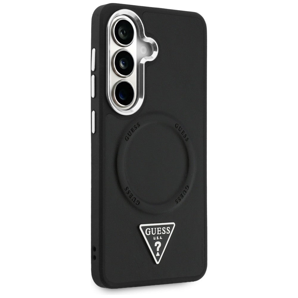 Pouzdro MagSafe pro Samsung Galaxy S26 S942, Guess, Embossed Ring Triangle Logo, Černá