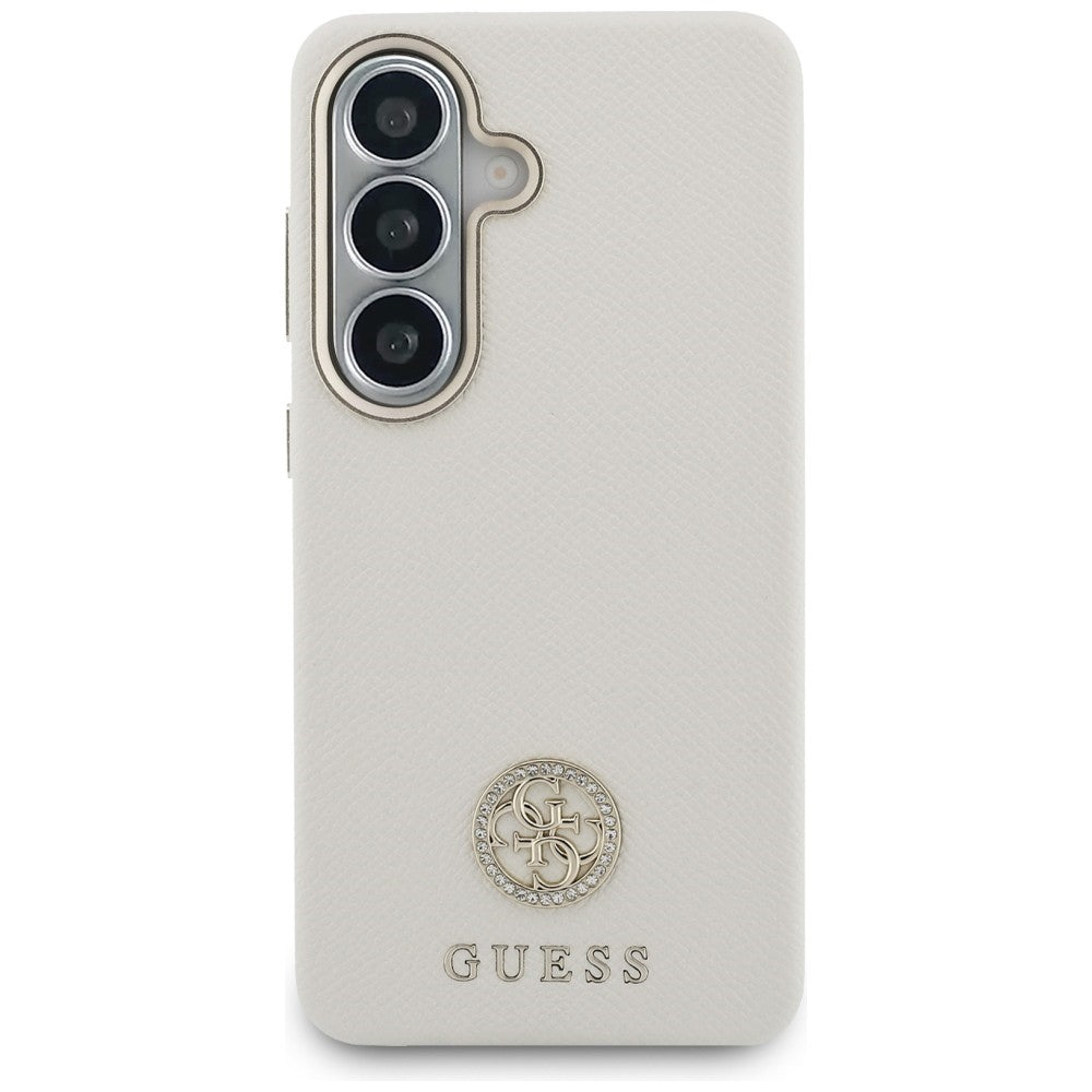 Pouzdro MagSafe pro Samsung Galaxy S26 S942, Guess, Rhinestone Round Logo, Béžová