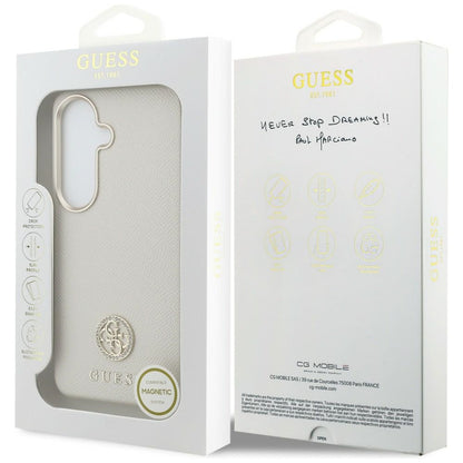 Pouzdro MagSafe pro Samsung Galaxy S26 S942, Guess, Rhinestone Round Logo, Béžová