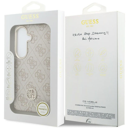 Pouzdro MagSafe pro Samsung Galaxy S26 S942, Guess, Rhinestone Round Logo, Růžové