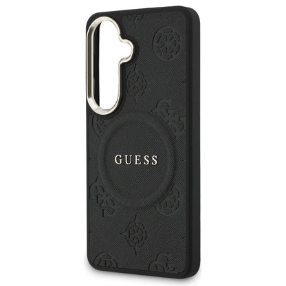 MagSafe Case for Samsung Galaxy S26 S942, Guess, Saffiano Peony Embossed Ring, Black