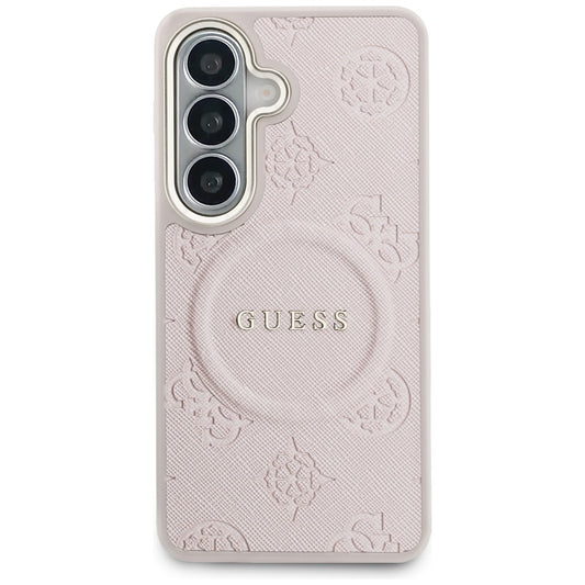 Pouzdro MagSafe pro Samsung Galaxy S26 S942, Guess, Saffiano Peony Embossed Ring, Růžové
