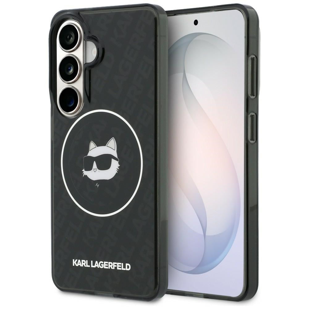 Pouzdro MagSafe pro Samsung Galaxy S26 S942, Karl Lagerfeld, IML Choupette Head on KL Repeated Logo, Černá