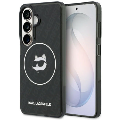 Pouzdro MagSafe pro Samsung Galaxy S26 S942, Karl Lagerfeld, IML Choupette Head on KL Repeated Logo, Černá