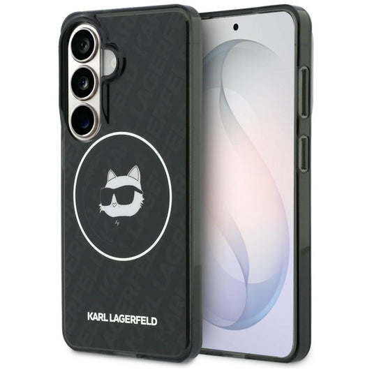Pouzdro MagSafe pro Samsung Galaxy S26 S942, Karl Lagerfeld, IML Choupette Head on KL Repeated Logo, Černá