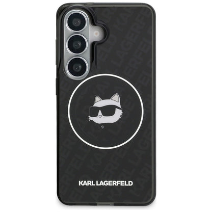 Pouzdro MagSafe pro Samsung Galaxy S26 S942, Karl Lagerfeld, IML Choupette Head on KL Repeated Logo, Černá