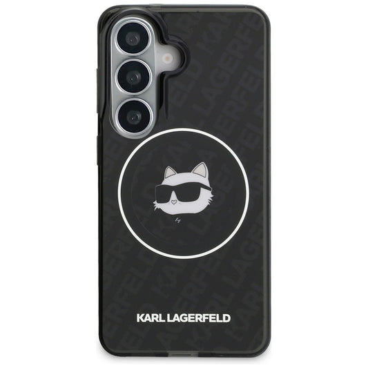 Pouzdro MagSafe pro Samsung Galaxy S26 S942, Karl Lagerfeld, IML Choupette Head on KL Repeated Logo, Černá