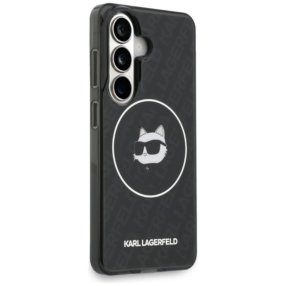 Pouzdro MagSafe pro Samsung Galaxy S26 S942, Karl Lagerfeld, IML Choupette Head on KL Repeated Logo, Černá