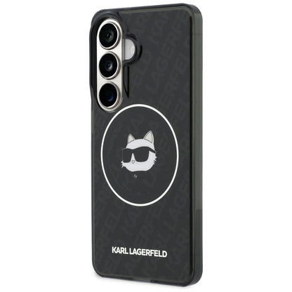 Pouzdro MagSafe pro Samsung Galaxy S26 S942, Karl Lagerfeld, IML Choupette Head on KL Repeated Logo, Černá