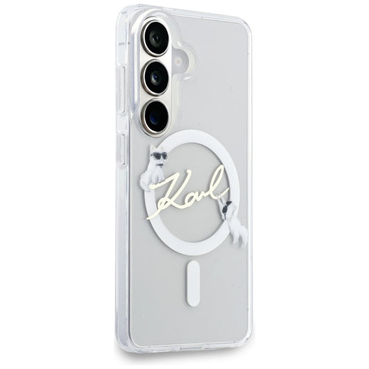 MagSafe Case for Samsung Galaxy S26 S942, Karl Lagerfeld, IML Choupette Karl Script Logo, White