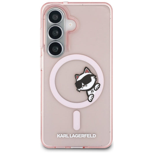 Pouzdro MagSafe pro Samsung Galaxy S26 S942, Karl Lagerfeld, IML Choupette Peekaboo Logo, Růžové
