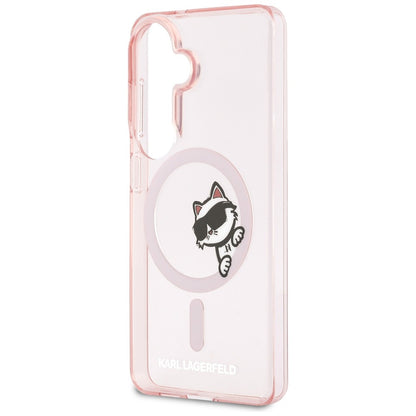 Pouzdro MagSafe pro Samsung Galaxy S26 S942, Karl Lagerfeld, IML Choupette Peekaboo Logo, Růžové