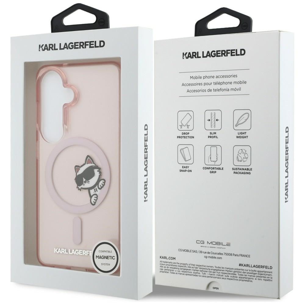 Pouzdro MagSafe pro Samsung Galaxy S26 S942, Karl Lagerfeld, IML Choupette Peekaboo Logo, Růžové